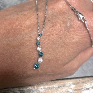 14K White Gold & 1CT Blue/White Diamond Necklace